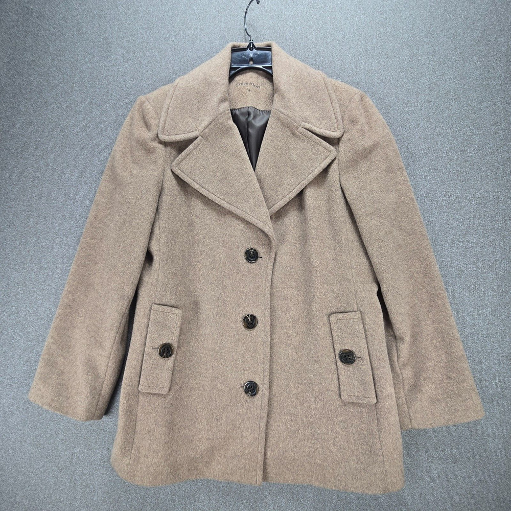 Cavin Klein Size 14 Brown Wool Blend Coat